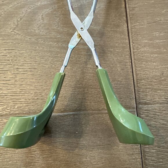 VTG Ergonomic Earth Grown Salad Tongs Fork Spoon One Piece Server Green MCM - Picture 2 of 7